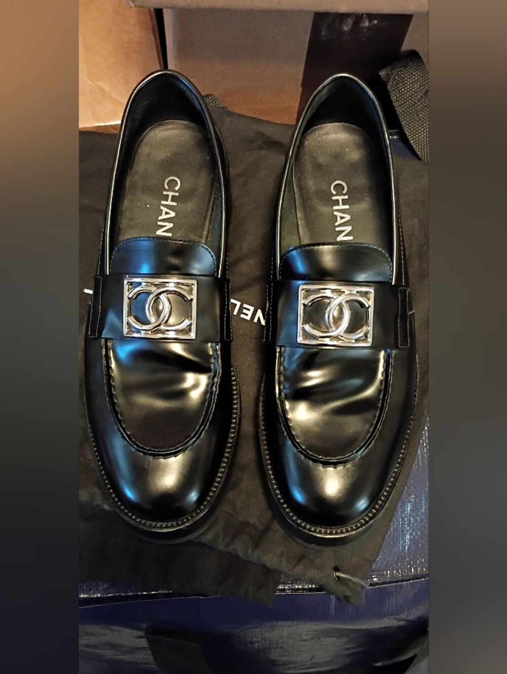 CHANEL Calfskin Metal CC-Buckle Loafers